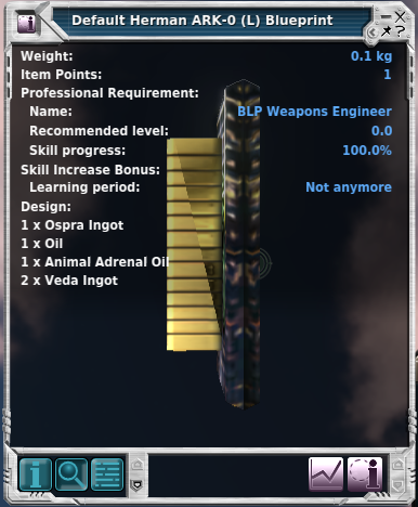 Blueprint for Crafting in Entropia Universe